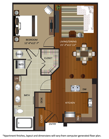Floor plan for 1 bed, 1 bath, 817 sqft