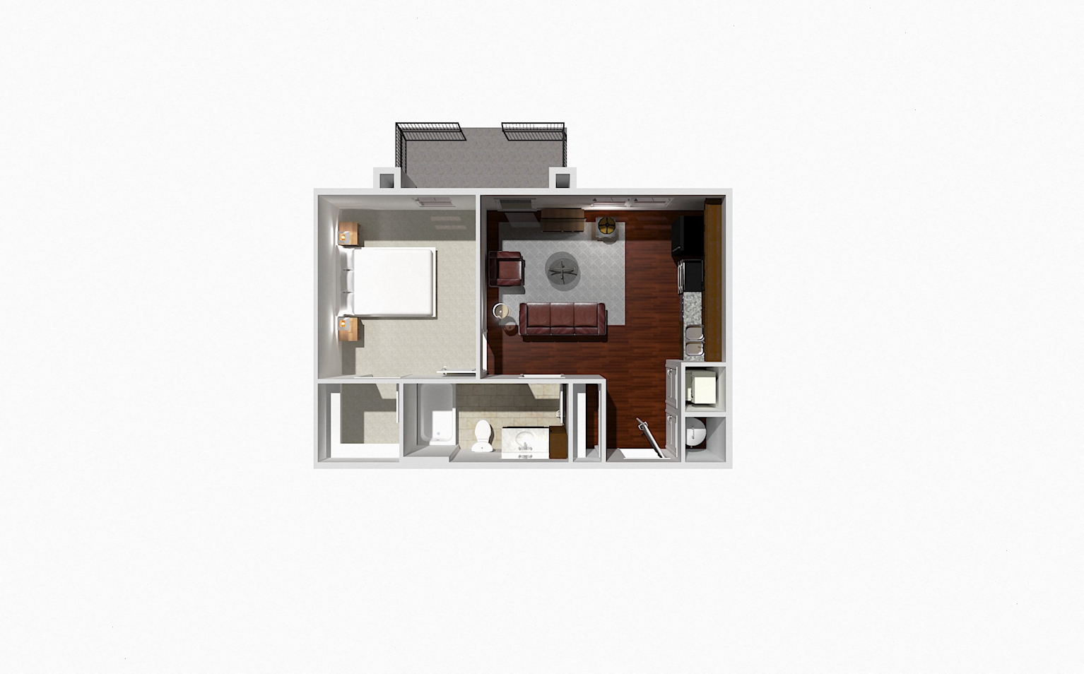 Floor plan for studio, 1 bath, 570 sqft