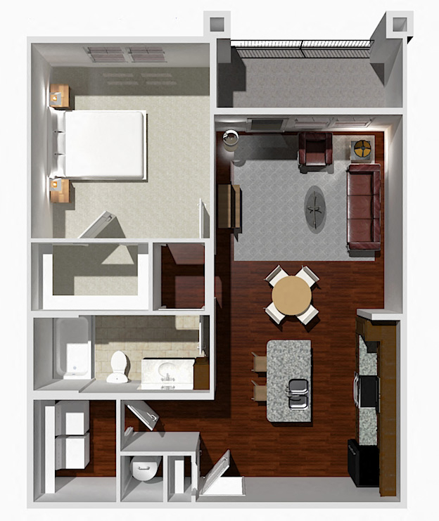 Floor plan for 1 bed, 1 bath, 811 sqft