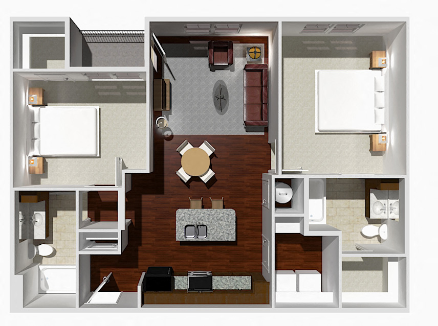 Floor plan for 2 beds, 2 baths, 1060 sqft
