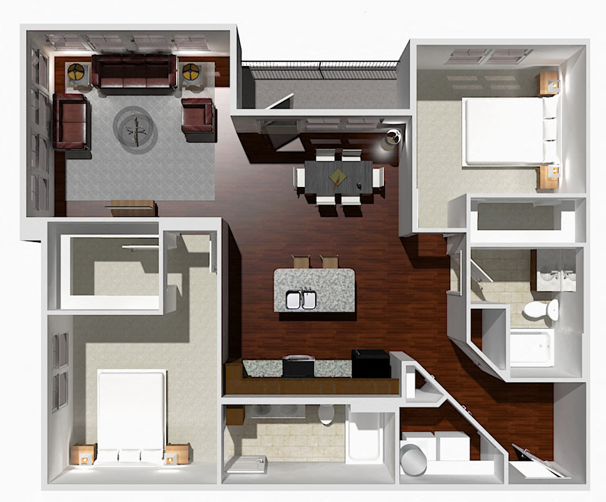 Floor plan for 2 beds, 2 baths, 1219 sqft