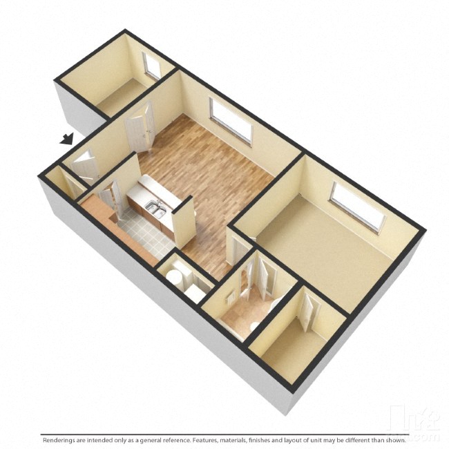 Floor plan for 1 bed, 1 bath, 700 sqft