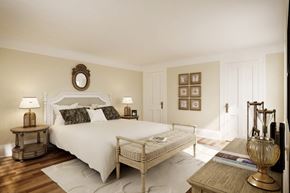San Francisco apartment for rent - a bedroom with a white bed and a wooden floor
