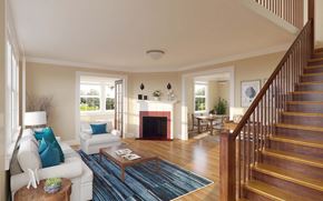 San Francisco triplex for rent - a living room with a fireplace and a staircase
