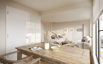 San Francisco apartment for rent - a dining room with a wooden table and a living room