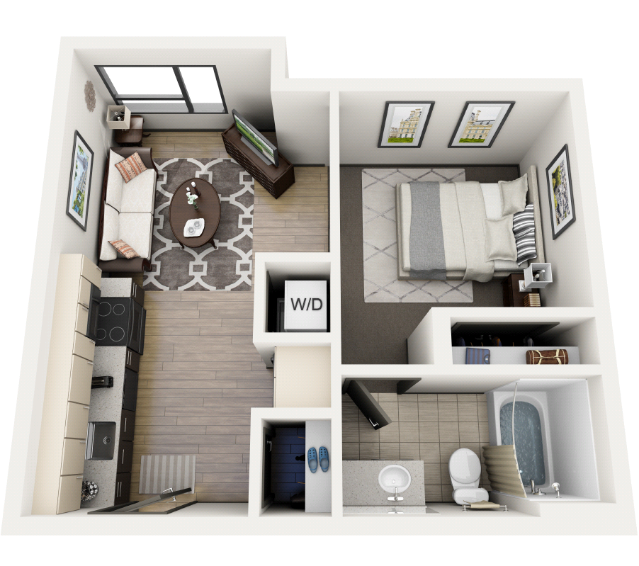 Floor plan for 1 bed, 1 bath, 519 sqft