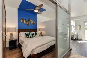 Seattle apartment for rent - Bedroom With Ceiling Fan at Rivet Apartments, Seattle
