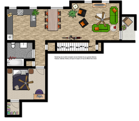 Floor plan for 4 beds, 2 baths, 1436 sqft