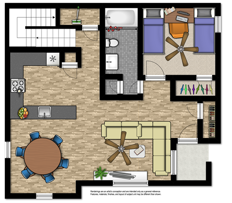 Floor plan for 5 beds, 2 baths, 1782 sqft