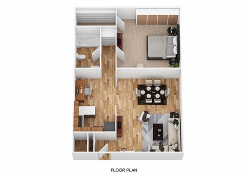 Floor plan for 1 bed, 1 bath, 770 sqft