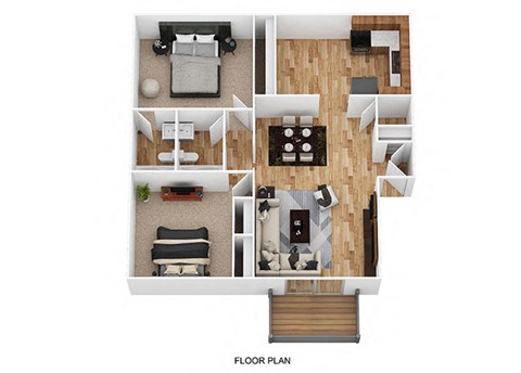 Floor plan for 2 beds, 2 baths, 915 sqft