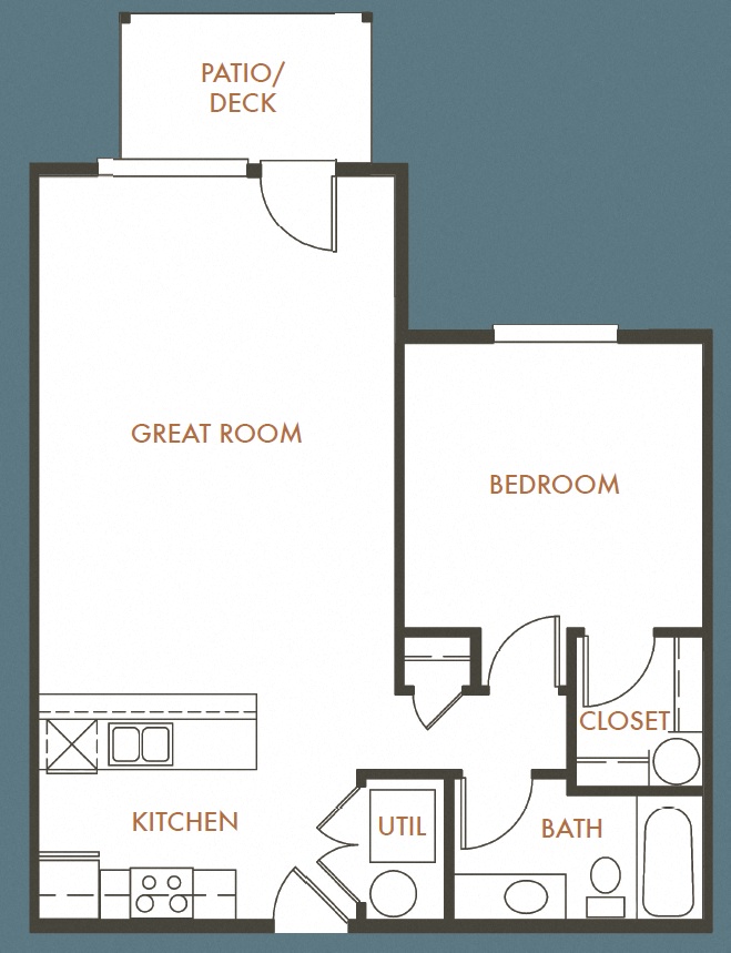 Floor plan for 1 bed, 1 bath, 706 sqft