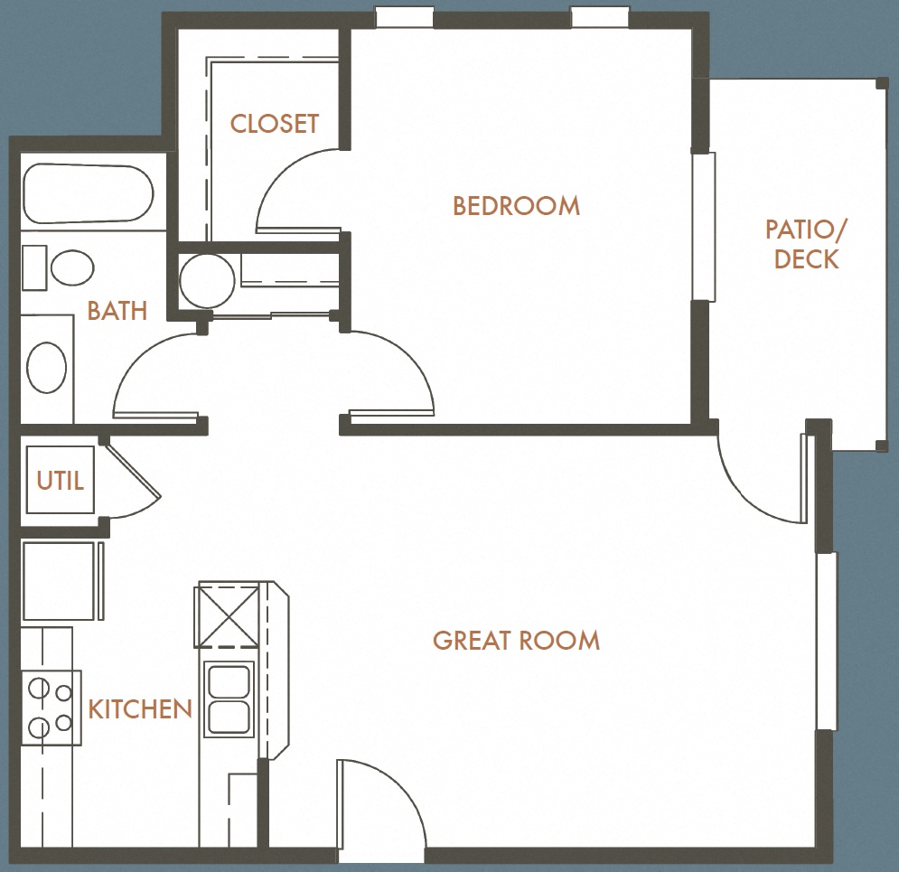 Floor plan for 1 bed, 1 bath, 660 sqft