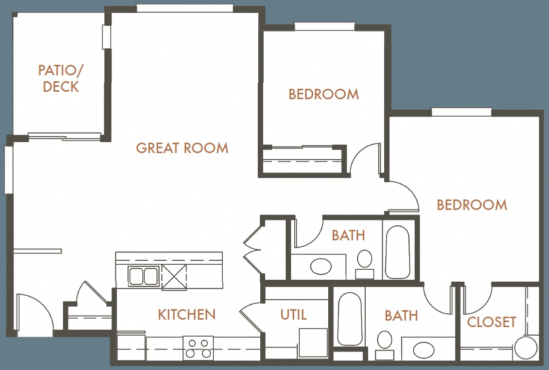 Floor plan for 2 beds, 2 baths, 1012 sqft