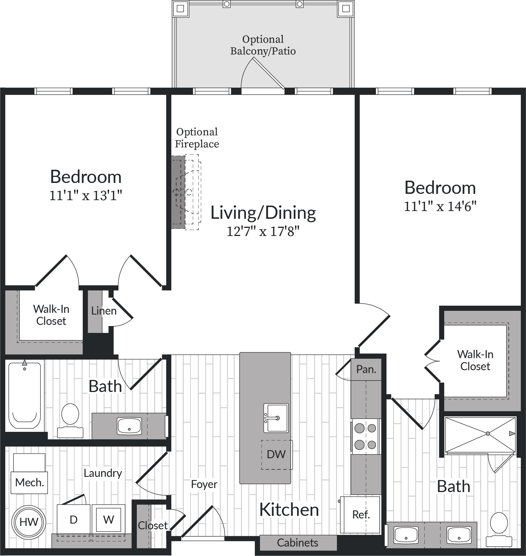 Floor plan for 2 beds, 2 baths, 1182 sqft