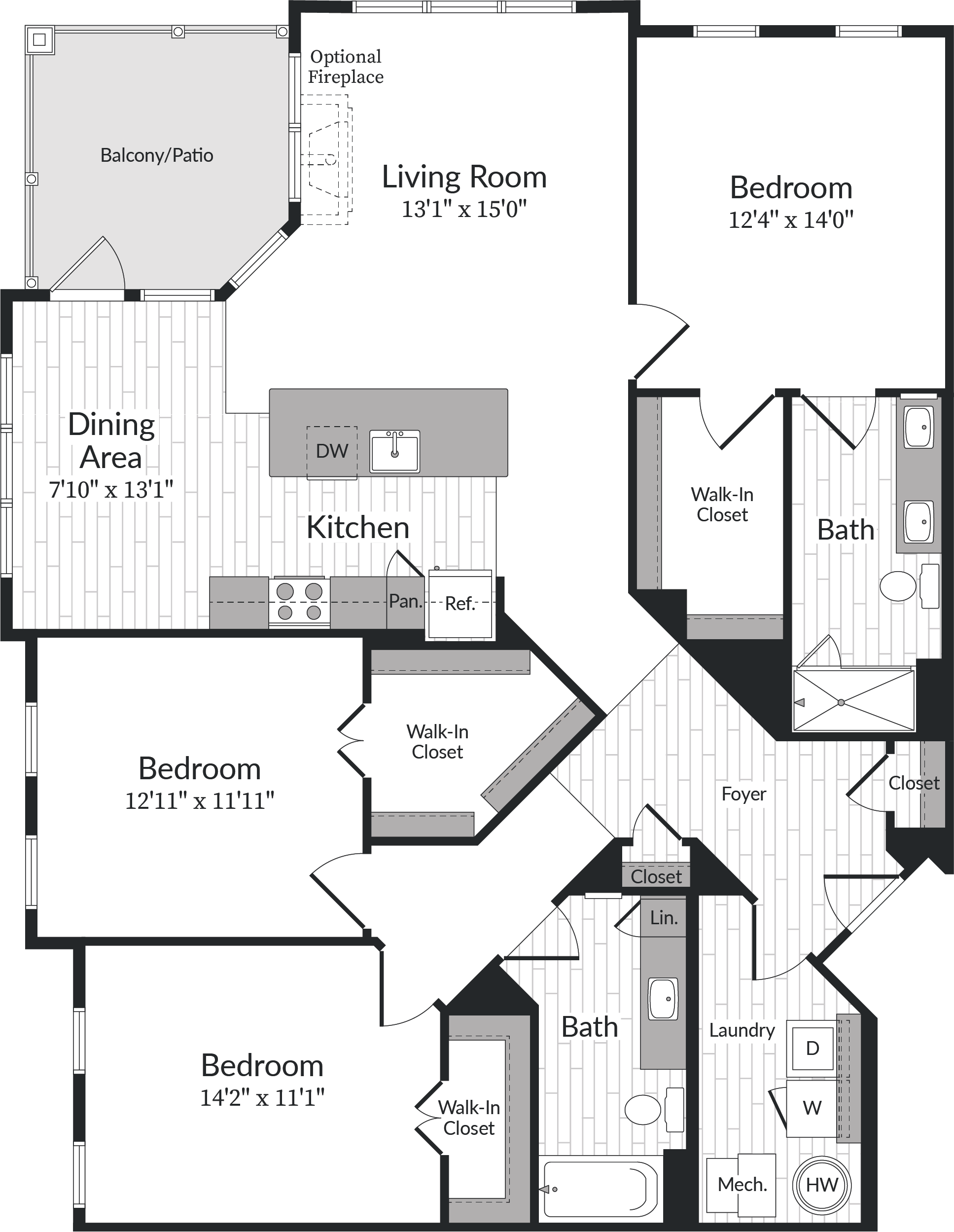 Floor plan for 3 beds, 2 baths, 1632 sqft