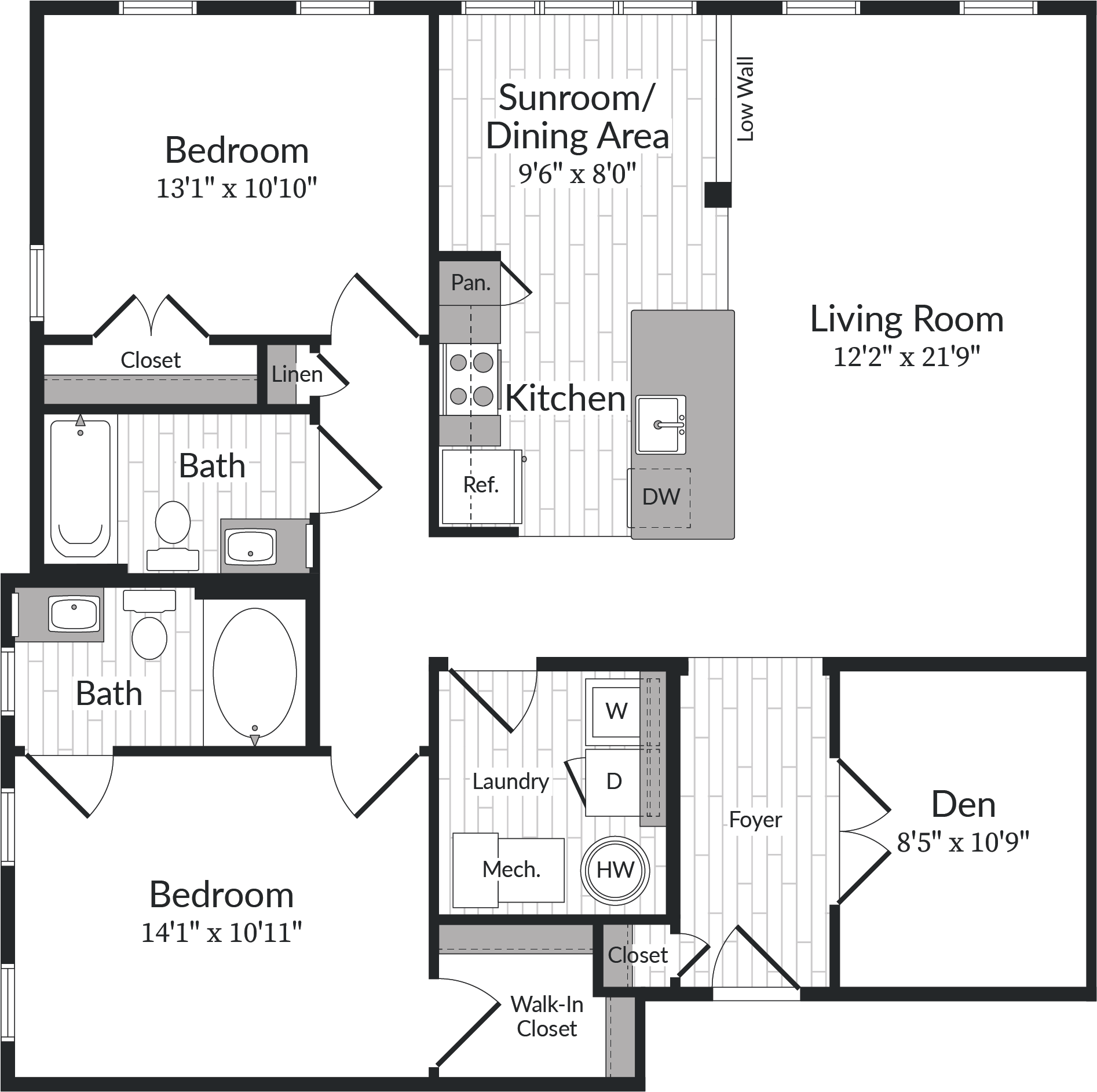 Floor plan for 2 beds, 2 baths, 1247 sqft