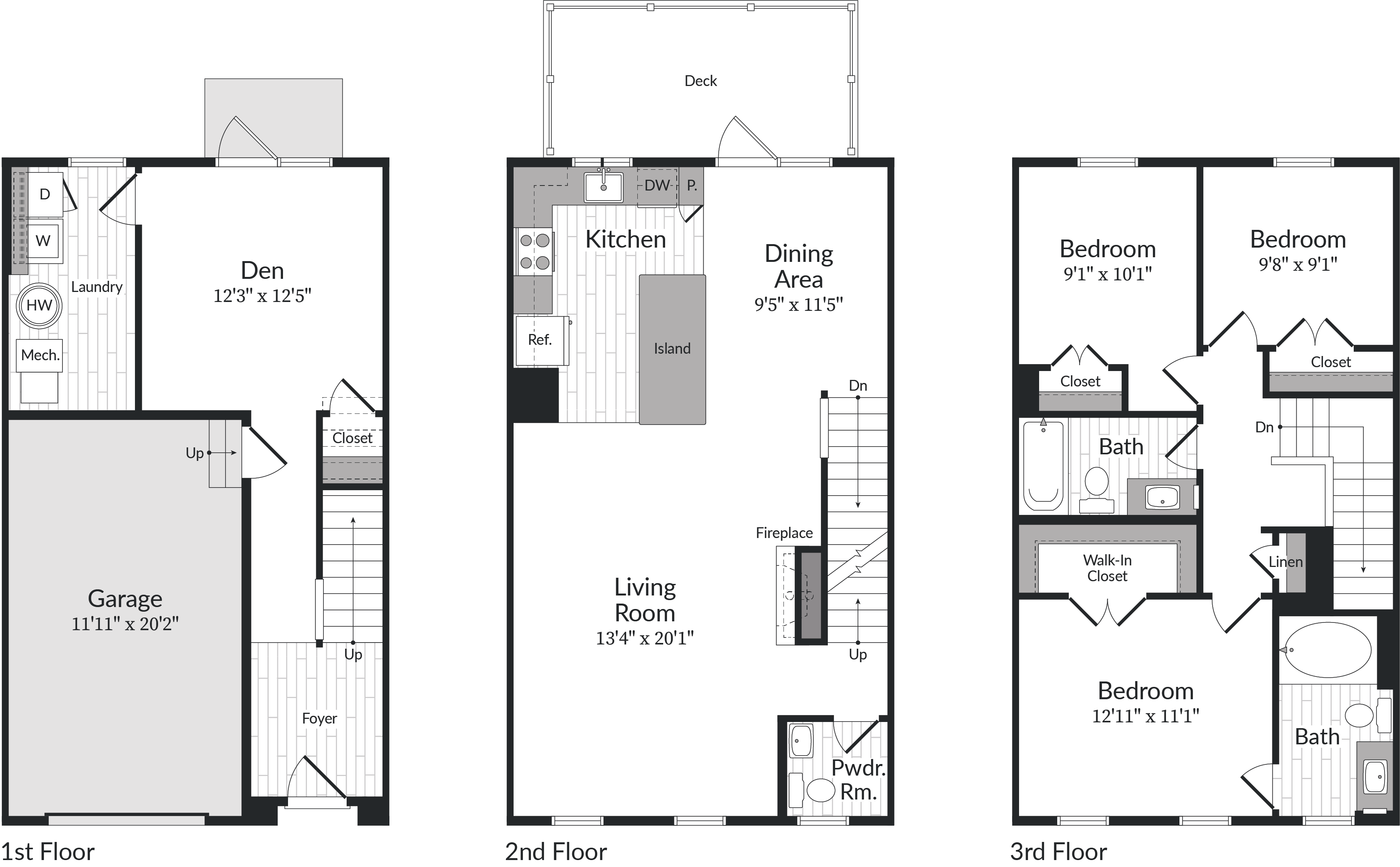 Floor plan for 3 beds, 2 baths, 1591 sqft