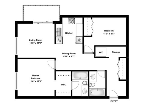 Floor plan for 2 beds, 2 baths, 920 sqft