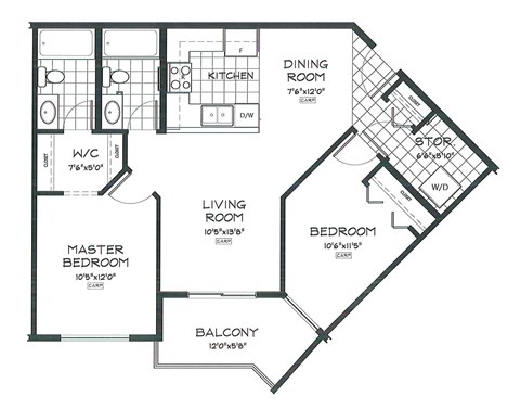 Floor plan for 2 beds, 2 baths, 850 sqft