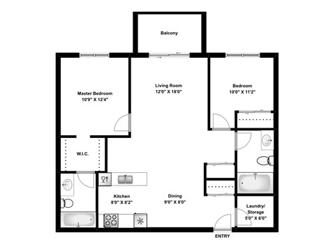 Floor plan for 2 beds, 2 baths, 924 sqft