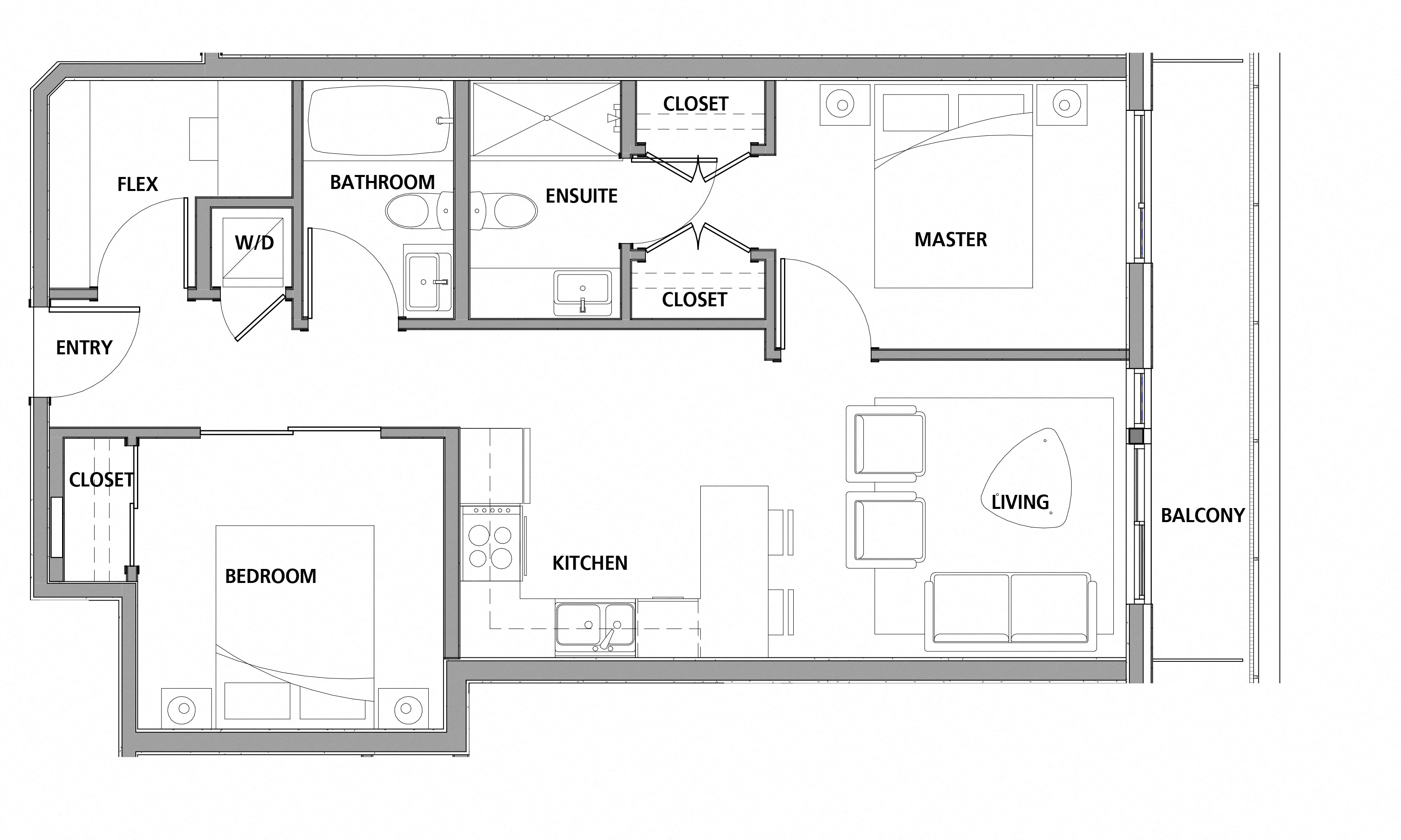 Floor plan for 2 beds, 2 baths, 767 sqft