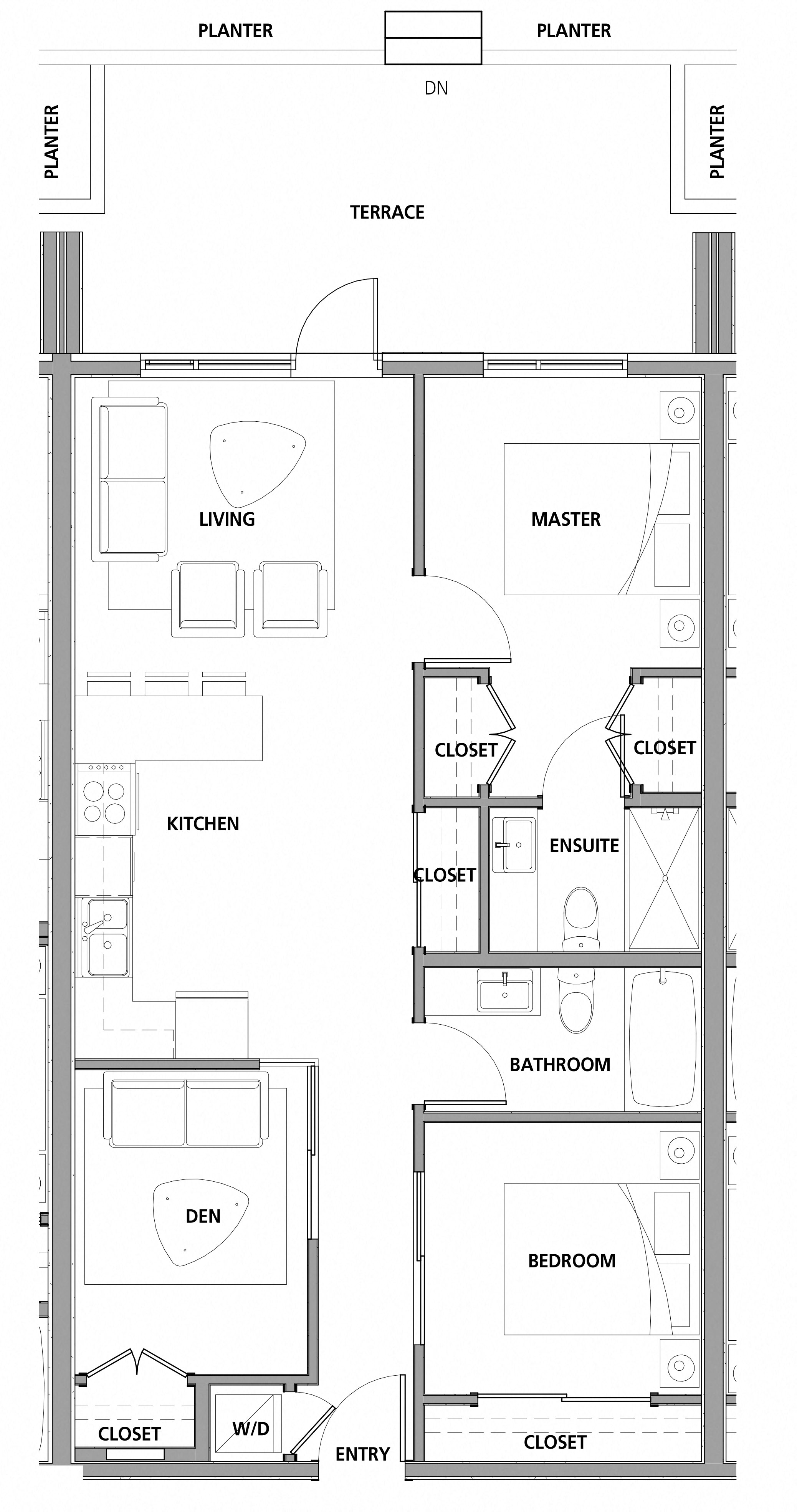 Floor plan for 2 beds, 2 baths, 889 sqft