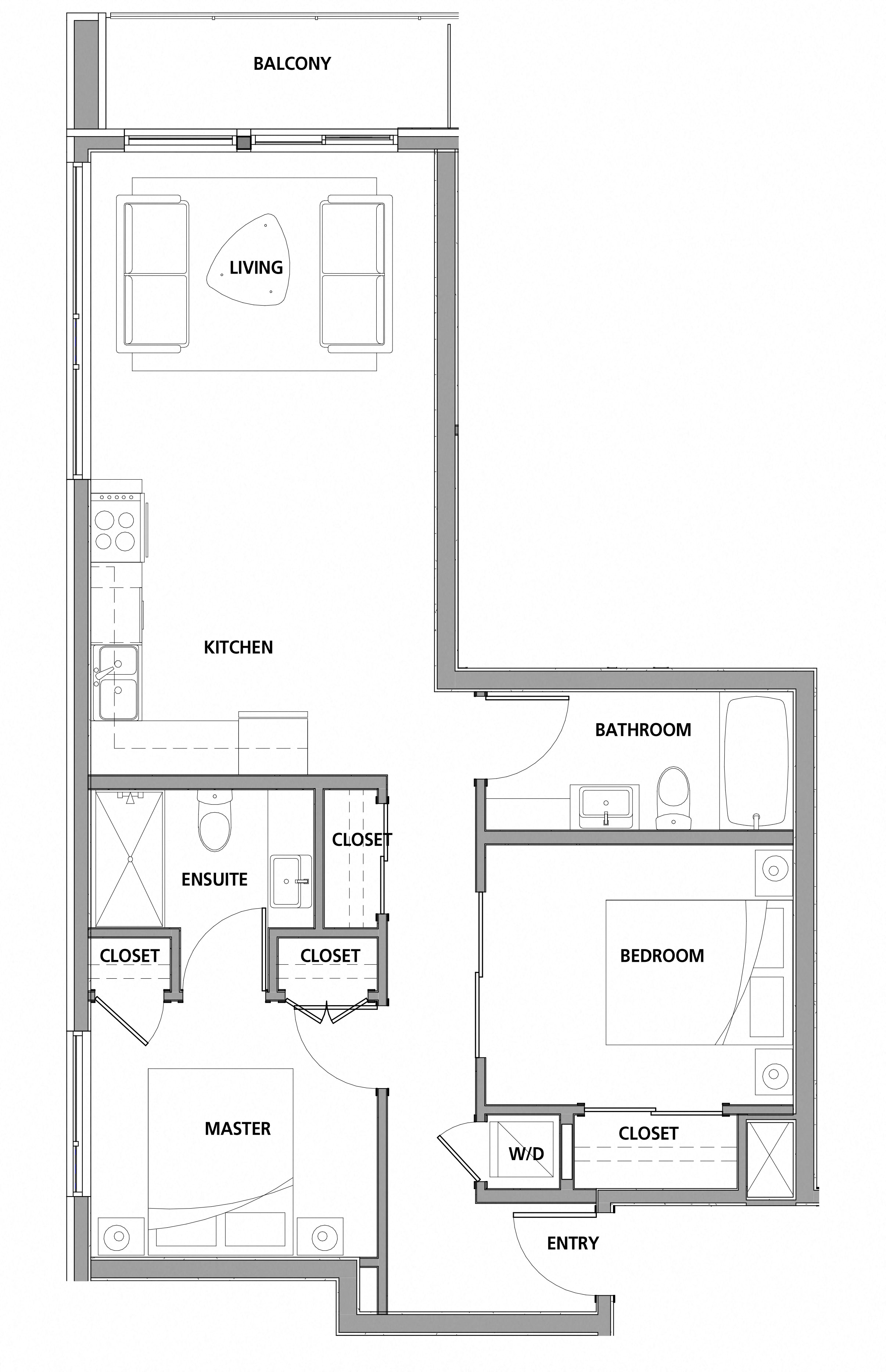 Floor plan for 2 beds, 2 baths, 854 sqft