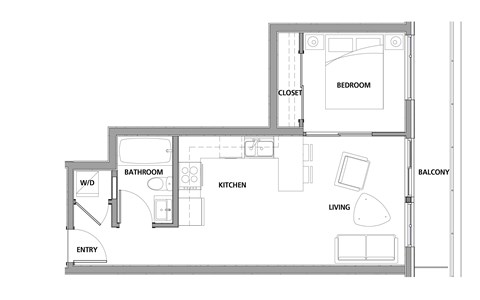Floor plan for 1 bed, 1 bath, 456 sqft