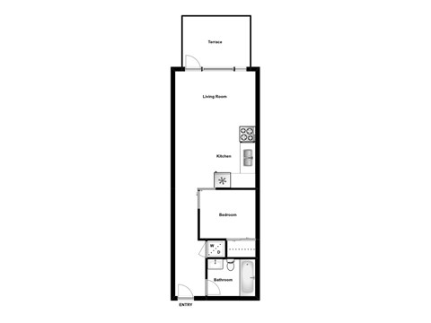 Floor plan for 1 bed, 1 bath, 556 sqft
