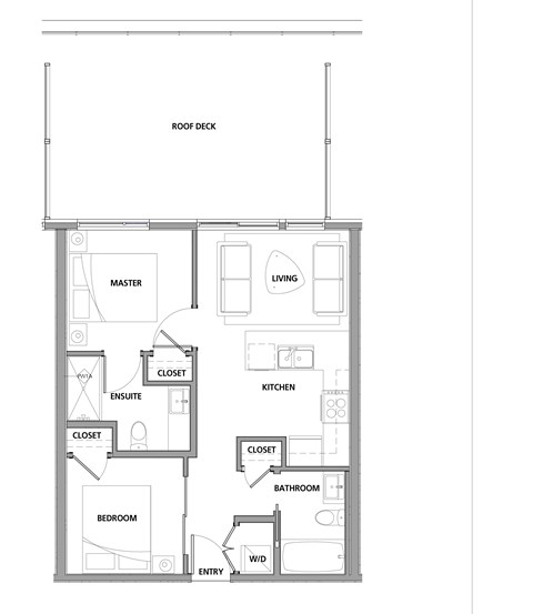 Floor plan for 2 beds, 2 baths, 1020 sqft
