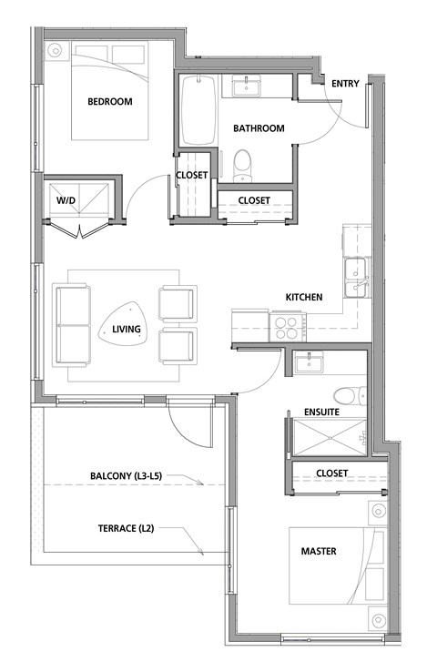 Floor plan for 2 beds, 2 baths, 760 sqft
