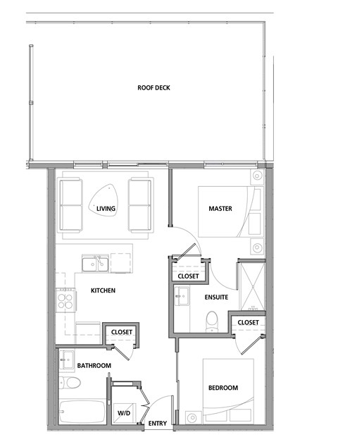 Floor plan for 2 beds, 2 baths, 632 sqft
