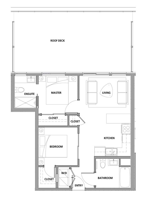 Floor plan for 2 beds, 2 baths