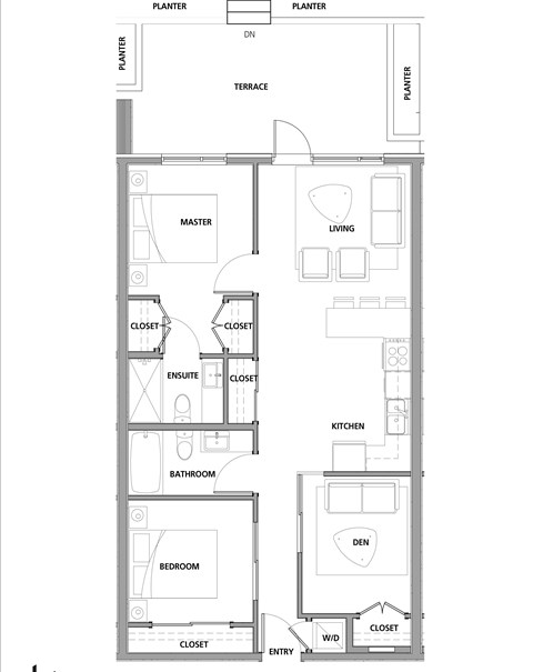 Floor plan for 2 beds, 2 baths, 893 sqft