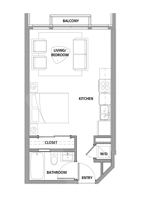 Floor plan for studio, 1 bath, 421 sqft