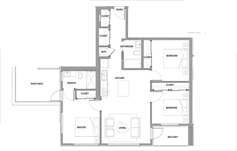 Floor plan for 3 beds, 2 baths