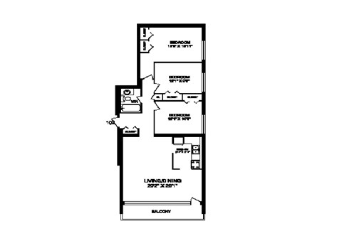 Floor plan for 3 beds, 1 bath, 1155 sqft