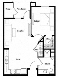 Floor plan for 1 bed, 1 bath, 528 sqft