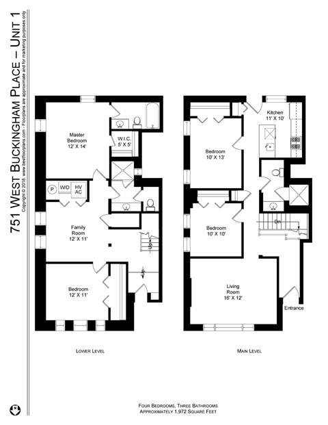 Floor plan for 4 beds, 3 baths, 1886 sqft