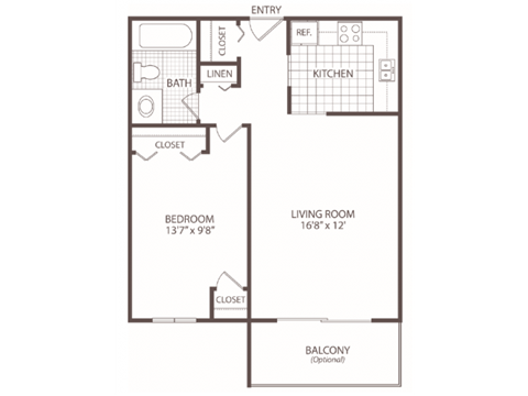 Floor plan for 1 bed, 1 bath, 560 sqft