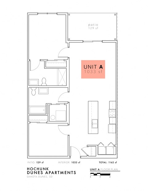 Floor plan for 2 beds, 2 baths, 1105 sqft