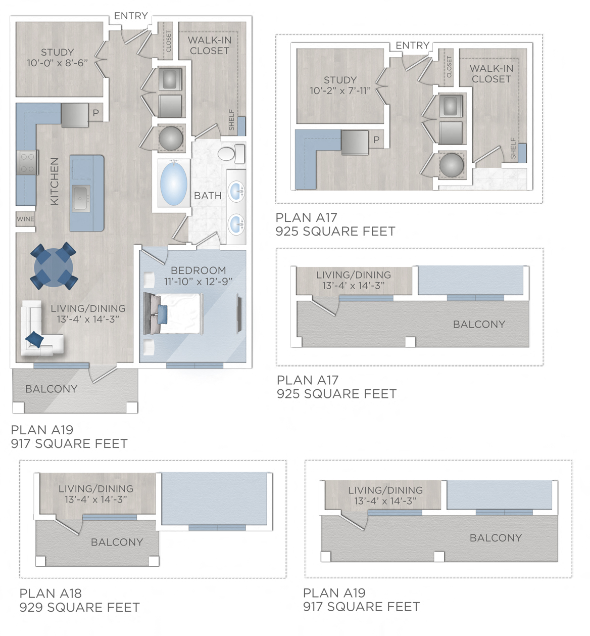 Floor plan for 1 bed, 1 bath, 925 sqft