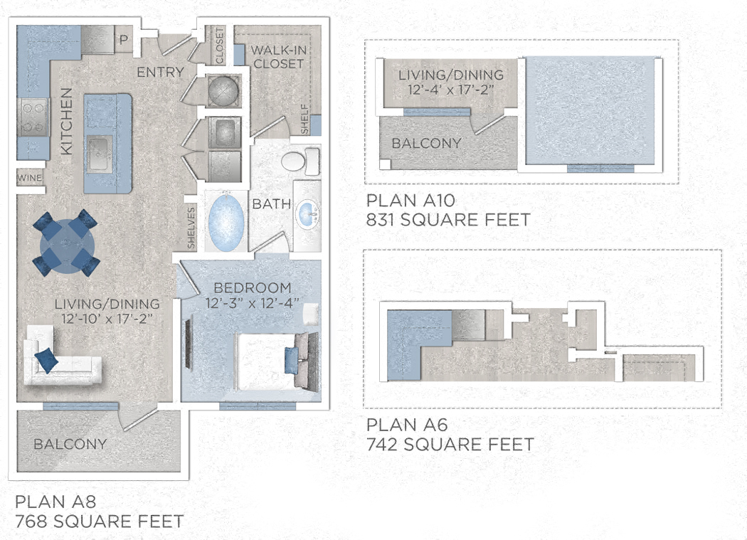 Floor plan for 1 bed, 1 bath, 831 sqft