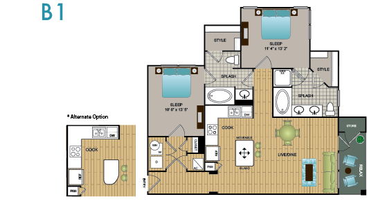 Floor plan for 2 beds, 2 baths, 1059 sqft