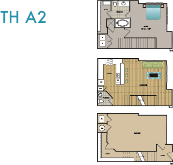 Floor plan for 1 bed, 1.5 baths, 938 sqft