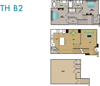 Floor plan for 2 beds, 2.5 baths, 1391 sqft