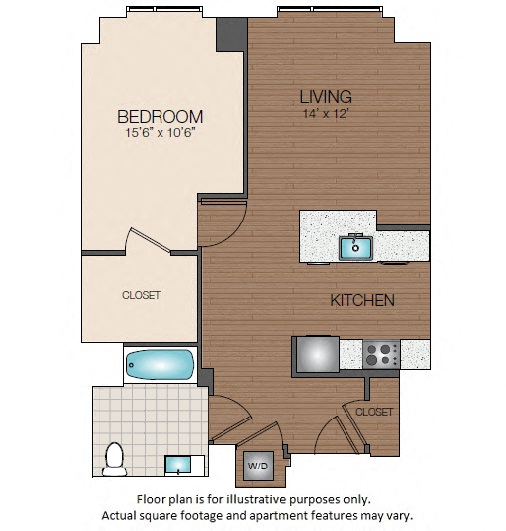 Floor plan for 1 bed, 1 bath, 747 sqft