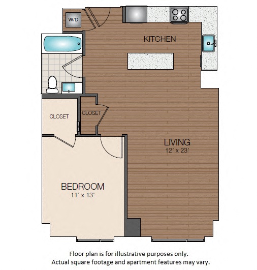 Floor plan for 1 bed, 1 bath, 757 sqft