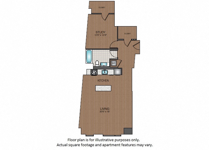 Floor plan for studio, 1 bath, 1015 sqft